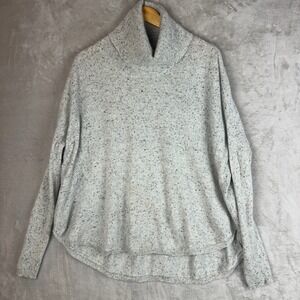 Vertical Design 100% Cashmere Turtleneck Sweater Grey Speckled Oversized Large